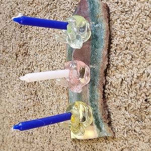 VINTAGE glass rabbit mini taper candle holders